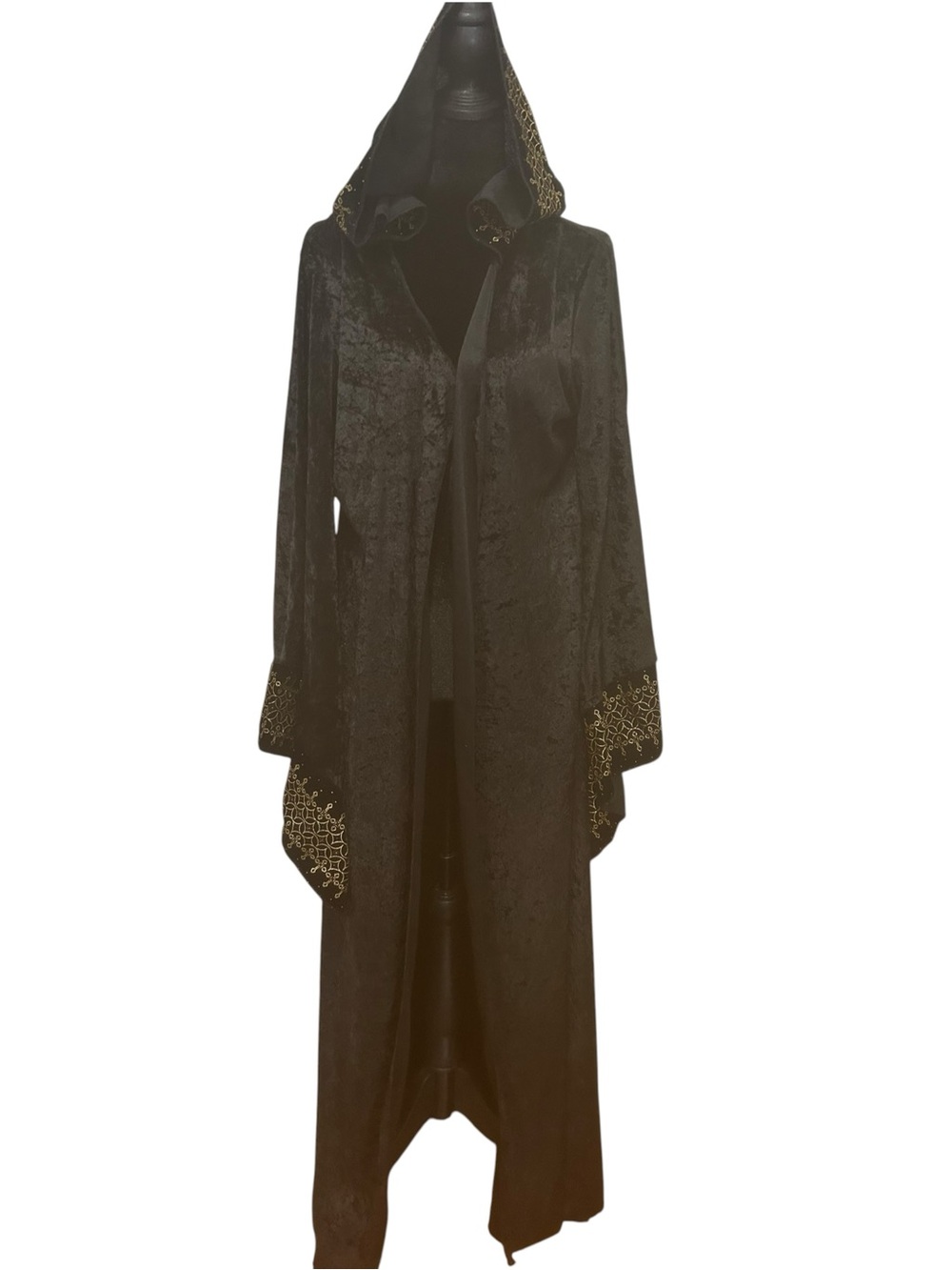 Black Crushed Velvet Hooded Cape womens M Embroidered Gothic Witchy Renaissance - Picture 2 of 16